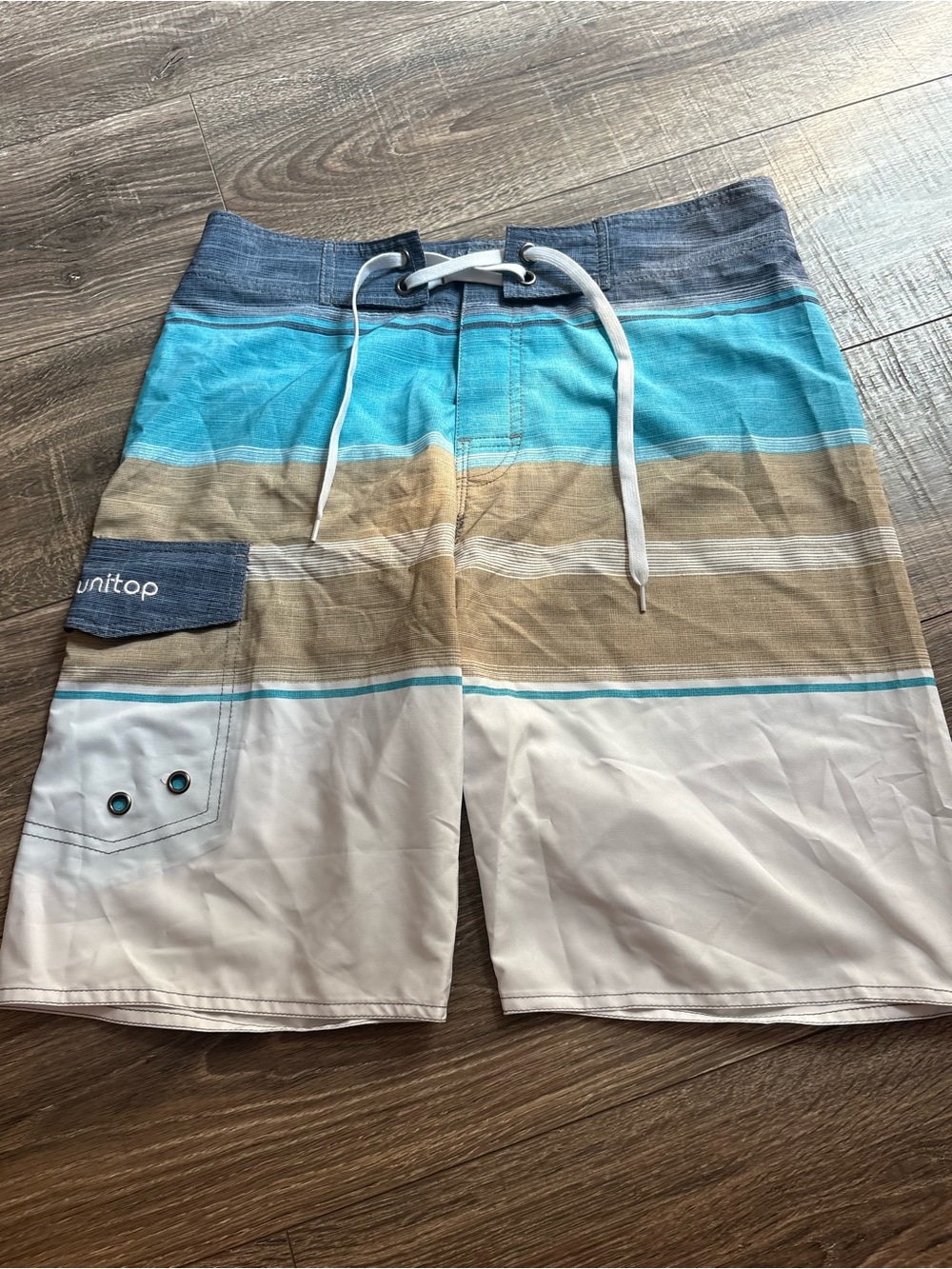Unitop Men's Teal Tan White Stripe Board Shorts